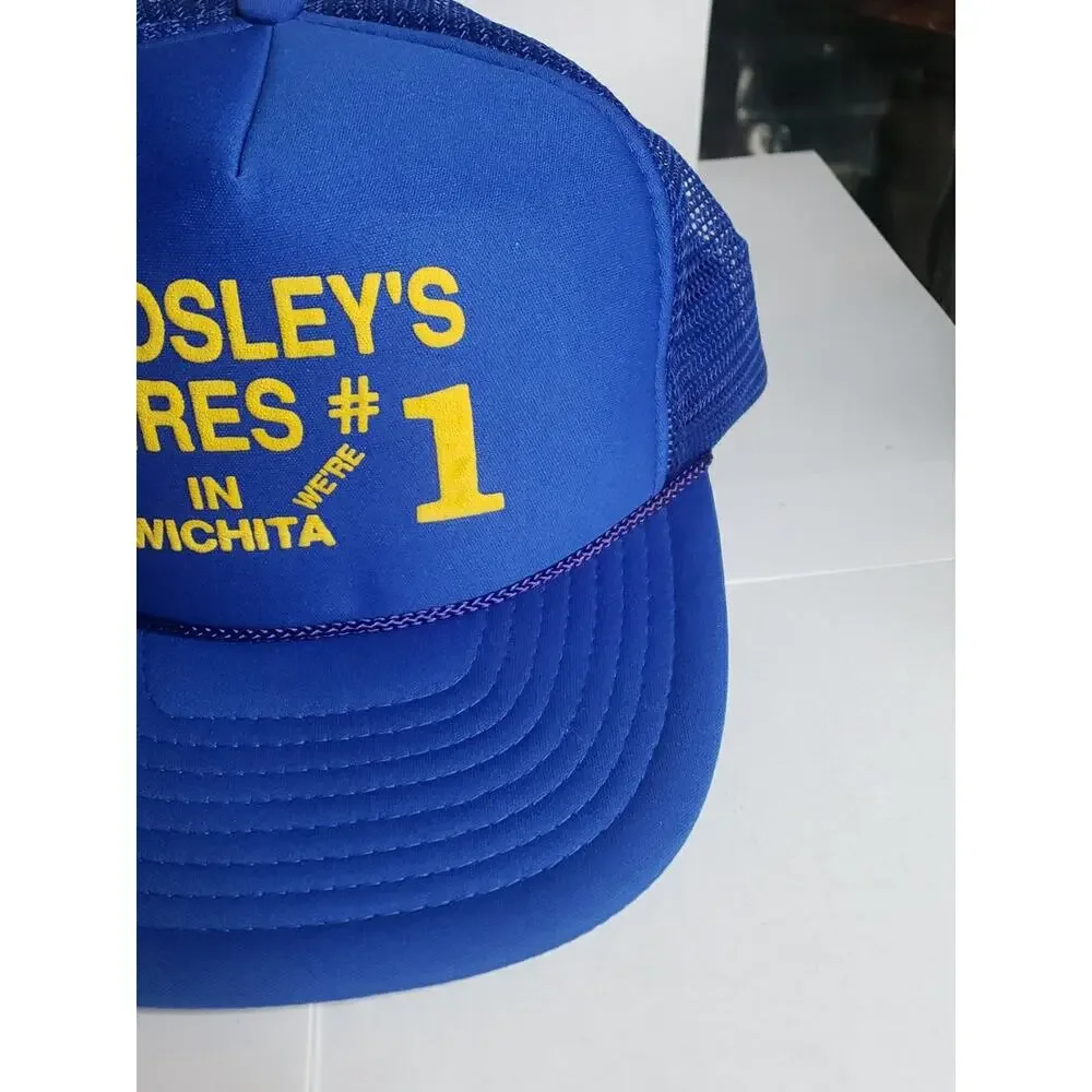 vintage BOSLEY'S TIRE WICHITA KS vintage blue adjustable snapback cap hat 90s